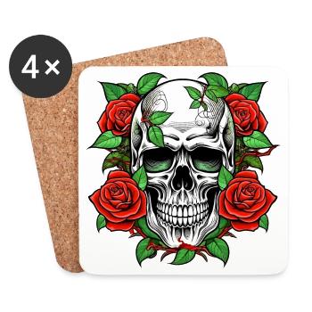 Skull and Roses Tattoo-Wappen - Untersetzer (4er-Set) - Weiß - Vorne