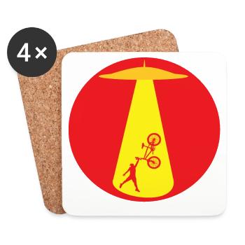 Enlèvement d’OVNI par un cycliste - Dessous de verre (lot de 4) - blanc - Devant