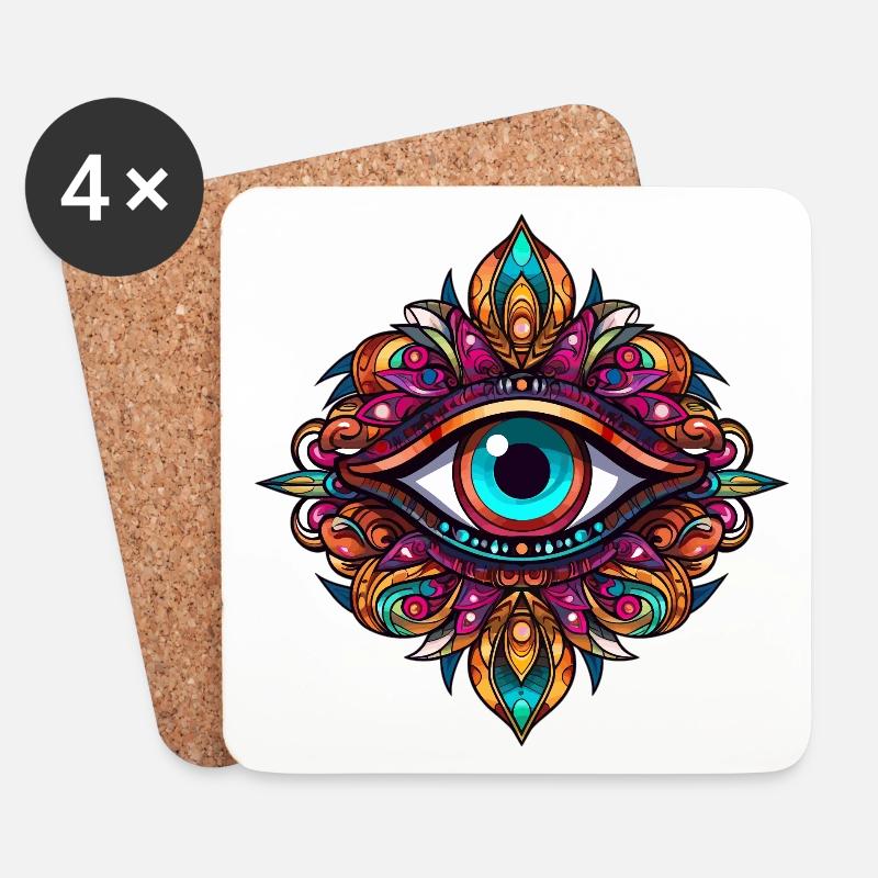 Mandala Third Eye - Coasters (set of 4) - white