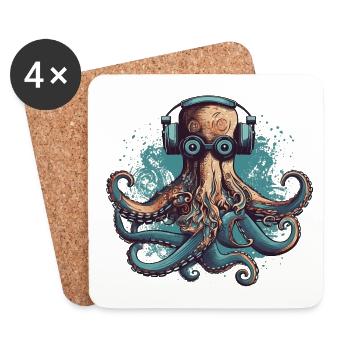 Cool nerdy octopus with glasses and headphones - Coasters (set of 4) - white - Front