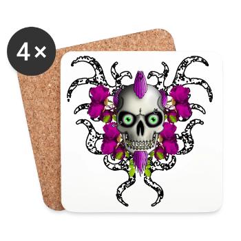 Gothic Punk Skull Roses R6Z - Coasters (set of 4) - white - Front