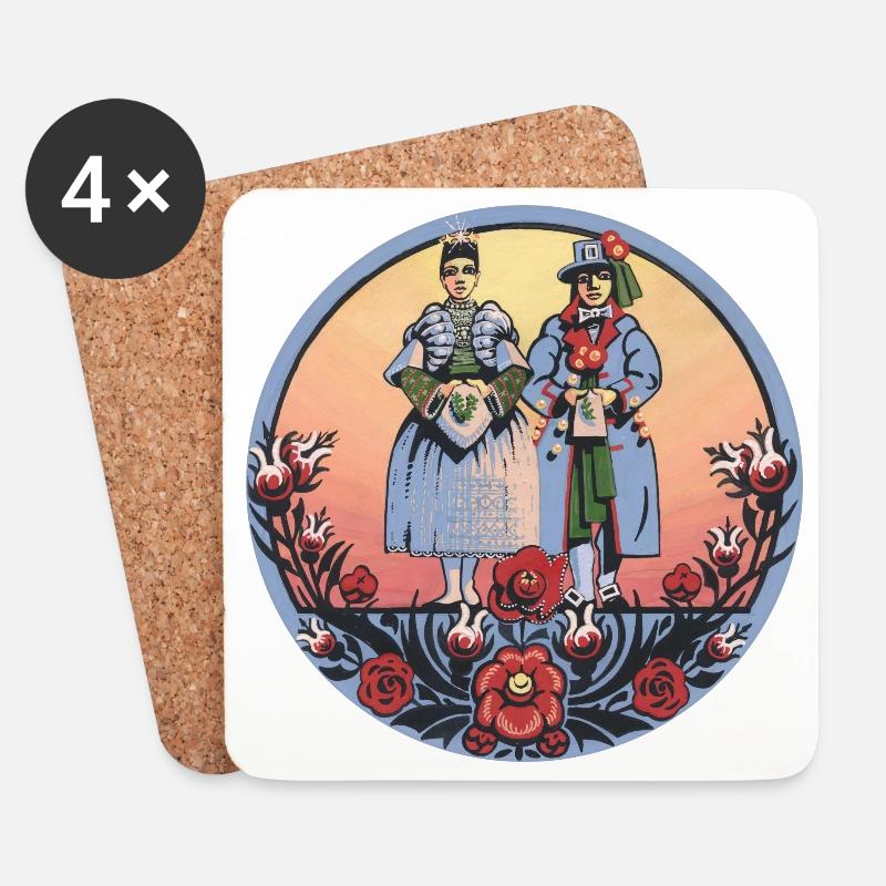 Sorbische Folklore – Paar in Tracht - Untersetzer (4er-Set) - Weiß