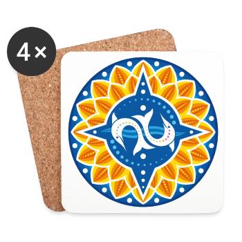 Wind rose dolphins petals waves - Coasters (set of 4) - white - Front