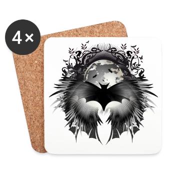 La chauve-souris et la pleine lune comme motif mystérieux - Dessous de verre (lot de 4) - blanc - Devant