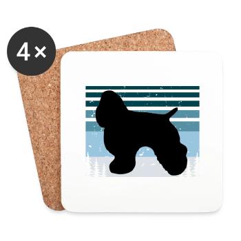 American Cocker Spaniel Dog Silhouette Retro Sun - Dessous de verre (lot de 4) - blanc - Devant
