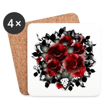 Gothic bridal bouquet bouquet of dark red roses - Coasters (set of 4) - white - Front