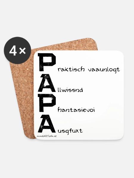 Papa, Vatertaggeschenk in Österreichischem Dialekt - Untersetzer (4er-Set) - Weiß