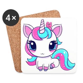 Licorne kawaii mignonne - Dessous de verre (lot de 4) - blanc - Devant