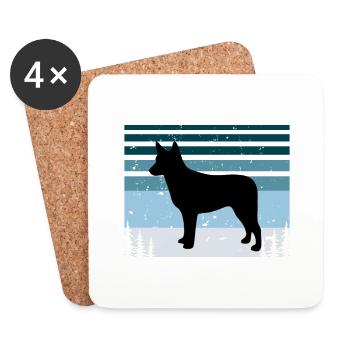 Silhouette de chien de bétail australien à queue de souche - Dessous de verre (lot de 4) - blanc - Devant