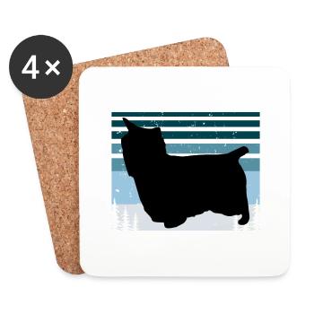 Australian Silky Terrier Dog Silhouette Retro Sun - Dessous de verre (lot de 4) - blanc - Devant