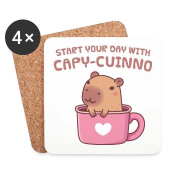 Capybara mignon Commencez votre journée avec Capyuccino Coffe - Dessous de verre (lot de 4) - blanc - Devant