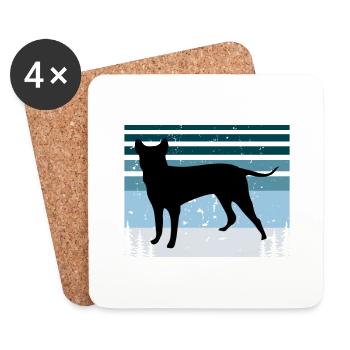Blauer Paul Terrier Hund Liebe Silhouette Retro Sonnenuntergang - Untersetzer (4er-Set) - Weiß - Vorne
