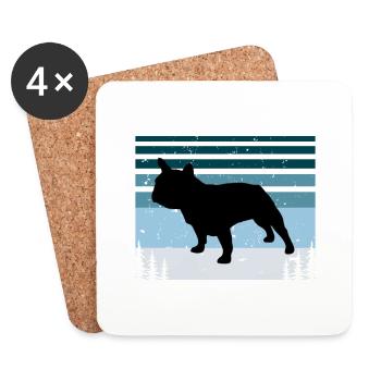 Bulldog Dog Lover Silhouette Vintage Sunset - Dessous de verre (lot de 4) - blanc - Devant