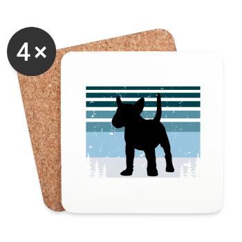 Bull Terrier Miniature Chien Silhouette Rétro Coucher de Soleil - Dessous de verre (lot de 4) - blanc - Devant