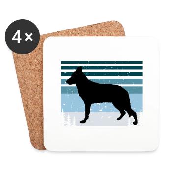 Osteuropäischer Schäferhund Silhouette Retro Sonnenuntergang - Untersetzer (4er-Set) - Weiß - Vorne