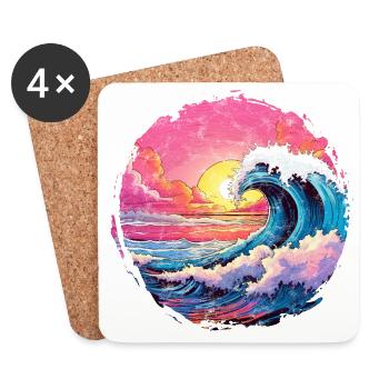Meer, Welle, Sonnenuntergang, Sonne, Strand Sommer - Untersetzer (4er-Set) - Weiß - Vorne