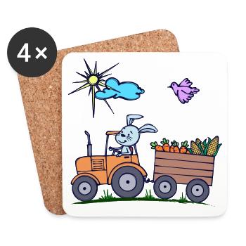 Tractor Farmer Field Vehicle Agricultural Machinery - Coasters (set of 4) - white - Front