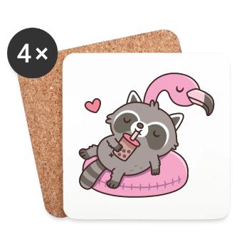 Mignon raton laveur refroidissant sur le flotteur de piscine Flamingo - Dessous de verre (lot de 4) - blanc - Devant