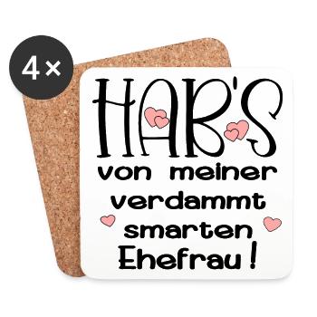EHEPARTNER SPRÜCHE - SMARTE EHEFRAU HUMOR - Untersetzer (4er-Set) - Weiß - Vorne