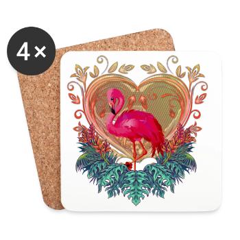 Merveilleux flamenco avec du cœur et des fleurs. - Dessous de verre (lot de 4) - blanc - Devant