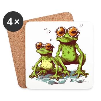 Grenouilles vertes fraîches avec des lunettes de soleil orange - Dessous de verre (lot de 4) - blanc - Devant