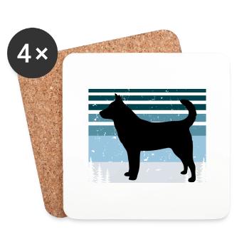 Jindo Dog Silhouette Vintage Sunset for Dog Lovers - Coasters (set of 4) - white - Front