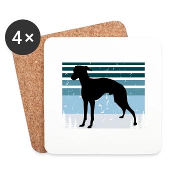 Italienischer Windhund Hund Liebe Silhouette Retro Sonnenuntergang - Untersetzer (4er-Set) - Weiß - Vorne