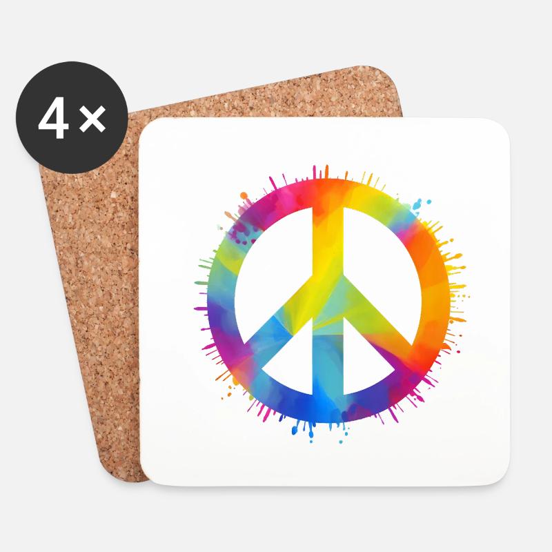 Regenbogen Peace - Untersetzer (4er-Set) - Weiß