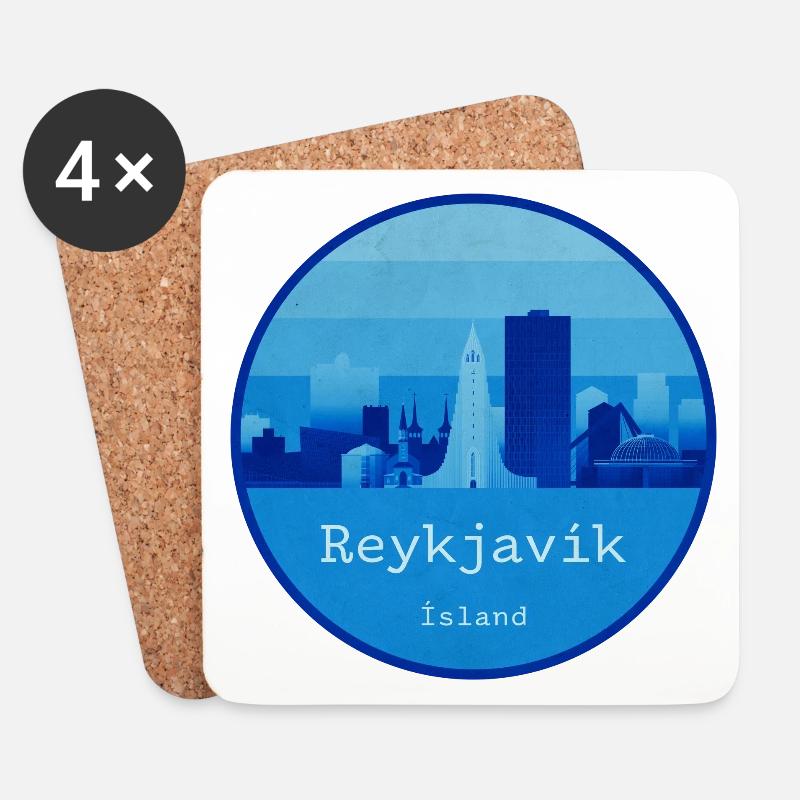 Reykjavík Skyline Blau Rundlogo - Untersetzer (4er-Set) - Weiß