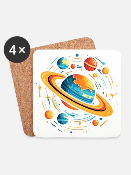 Weltraum-Galaxien-Planeten - Untersetzer (4er-Set) - Weiß