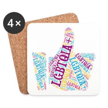 LGBTQIA+ T-Shirt Thumbs Up Word Cloud Gay Pride - Coasters (set of 4) - white - Front
