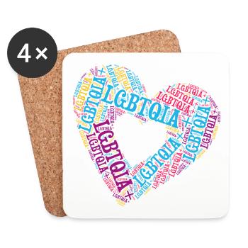 LGBTQIA+ Double Heart Word Cloud Gay Pride T-Shirt - Dessous de verre (lot de 4) - blanc - Devant