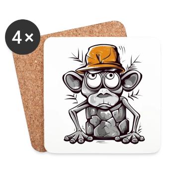 Humorvoller Affe mit Mütze Illustration - Untersetzer (4er-Set) - Weiß - Vorne
