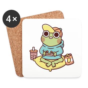 Cute Gamer Frog In Hoodie Playing Video Games - Coasters (set of 4) - white - Front