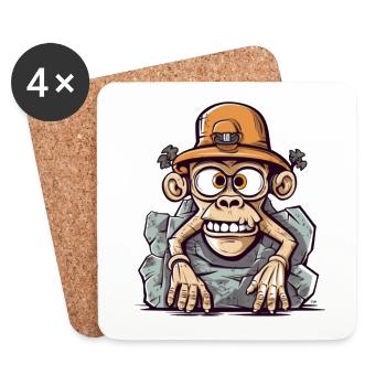 Adventurous monkey artwork with mountaineering hat - Coasters (set of 4) - white - Front