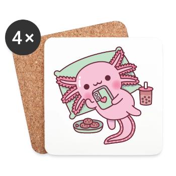Cute Axolotl Chilling With Handphone - Coasters (set of 4) - white - Front