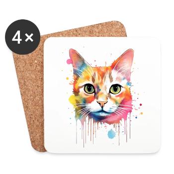 Eine farbenfrohe Bengal Katze im Watercolor Style - Untersetzer (4er-Set) - Weiß - Vorne