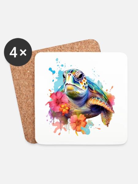 Eine farbenfrohe Schildkröte im Watercolor Style - Untersetzer (4er-Set) - Weiß