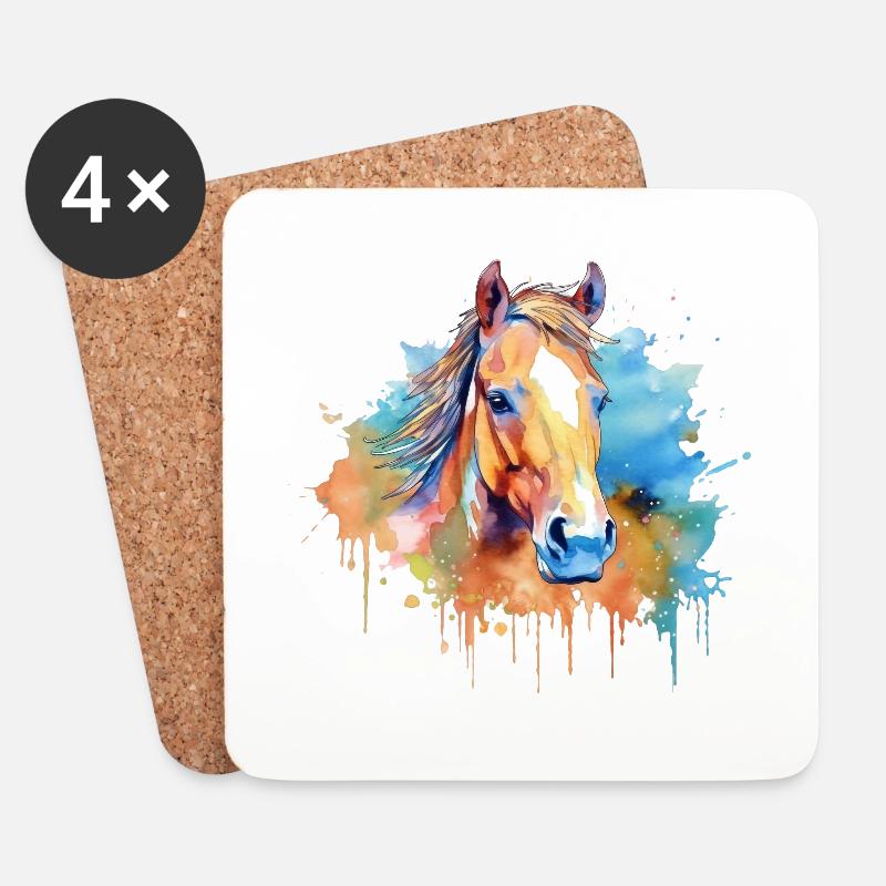 Ein farbenfrohes Pferd im Watercolor Style - Untersetzer (4er-Set) - Weiß