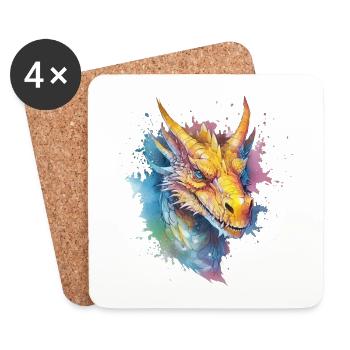 Ein farbenfroher Drache im Watercolor Style - Untersetzer (4er-Set) - Weiß - Vorne