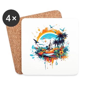 Sommerliches Design - Untersetzer (4er-Set) - Weiß - Vorne