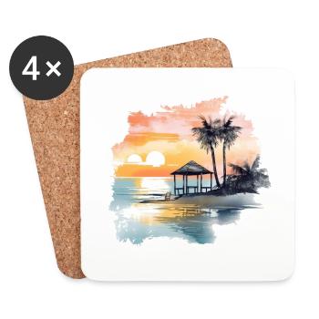 Ein Beachhaus am Stand mit Meerblick und Palmen - Untersetzer (4er-Set) - Weiß - Vorne