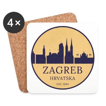 Zagreb, Croatie - Skyline Badge - Dessous de verre (lot de 4) - blanc - Devant