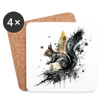 Art animalier avec effet aquarelle - Dessous de verre (lot de 4) - blanc - Devant