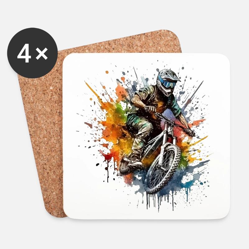 Actionreicher Mountainbiker mit Farbspray-Design - Untersetzer (4er-Set) - Weiß