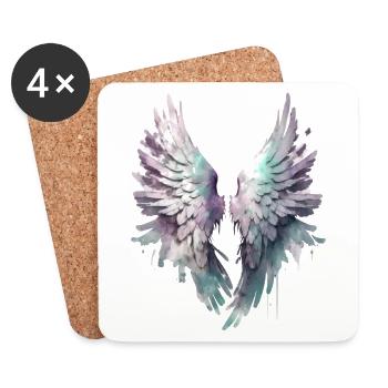 Pastellfarbene Aquarellflügel - Untersetzer (4er-Set) - Weiß - Vorne