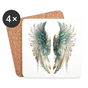 Pastel Watercolor Angel Wings - Coasters (set of 4) - white - Front