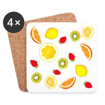 Assortiment de fruits frais - Dessous de verre (lot de 4) - blanc - Devant