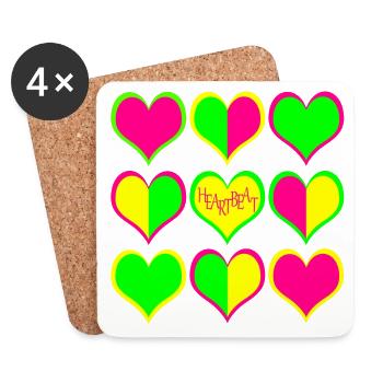 Neon Herzen Muster HeartBeat - Untersetzer (4er-Set) - Weiß - Vorne