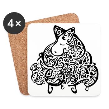 Abstraktes Schaf Ornamente - Untersetzer (4er-Set) - Weiß - Vorne